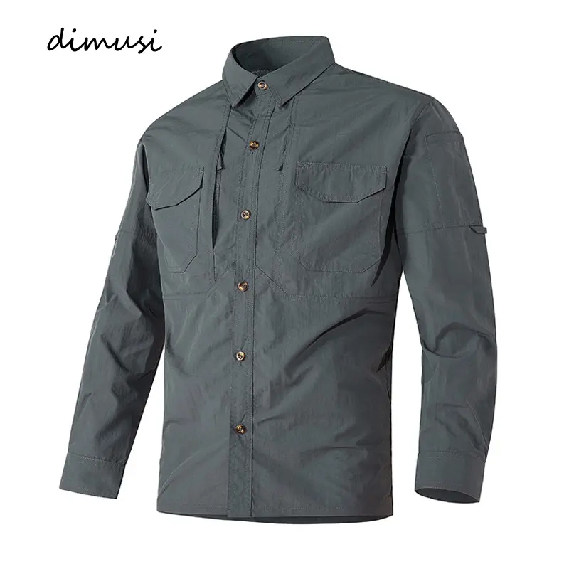Spring Summer Men's Quick Dry Shirts Outdoor Men Multi-Pocket Breathable Military Shirts Man Long Sleeve Button Shirt Clothing