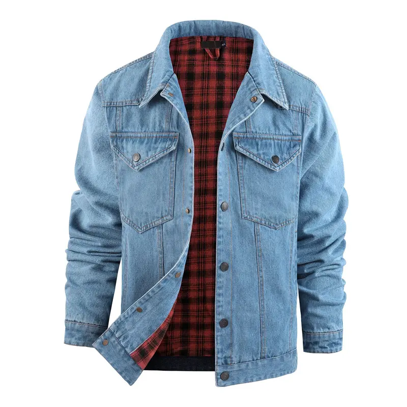 Spring Autumn Mens Flannel Denim Shirt Jacket Men Cotton Retro Plaid Cowboy Shirts Men Windbreaker Tactical Jean Jacket Clothing