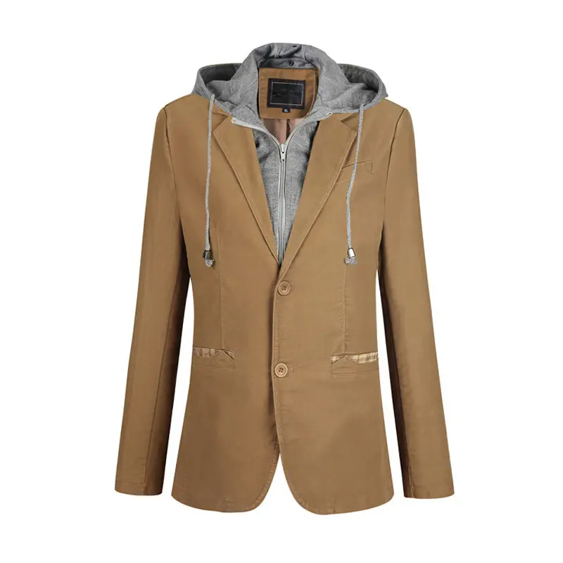 Men's Business Hooded Suit Men's Cotton Jacket Unloading Cap Hooded Suit Fake Two Pieces Men's Single Buckle Blazer Coats 6XL