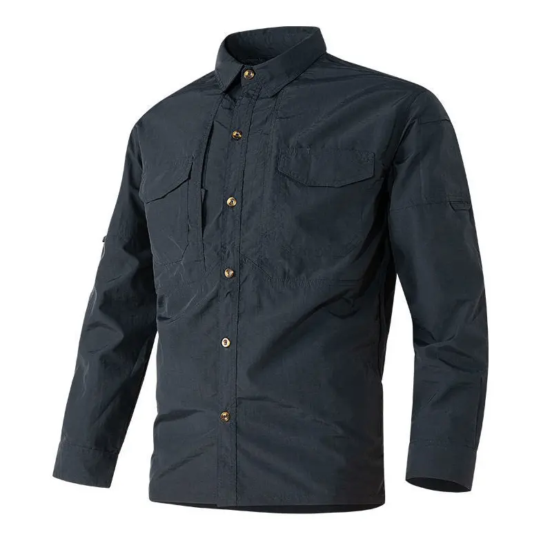 Spring Summer Men's Quick Dry Shirts Outdoor Men Multi-Pocket Breathable Military Shirts Man Long Sleeve Button Shirt Clothing