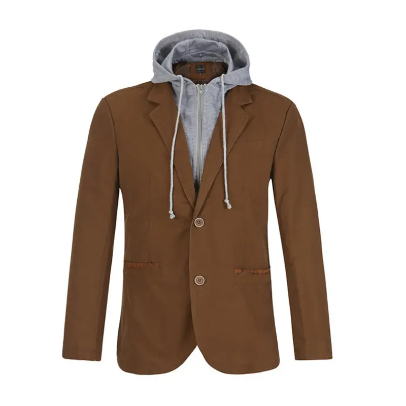 Men's Business Hooded Suit Men's Cotton Jacket Unloading Cap Hooded Suit Fake Two Pieces Men's Single Buckle Blazer Coats 6XL