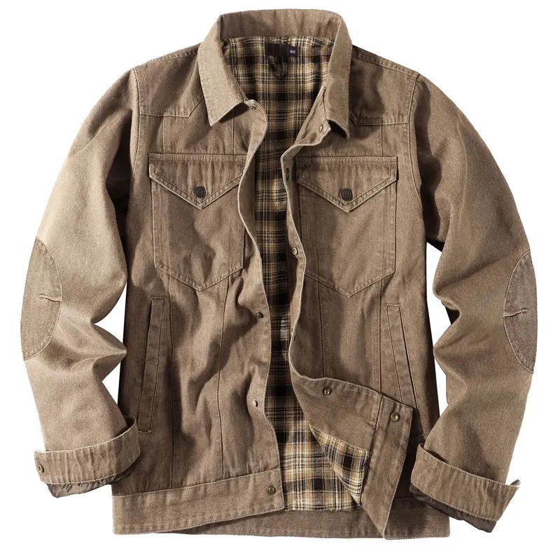 Spring Autumn Mens Flannel Denim Shirt Jacket Men Cotton Retro Plaid Cowboy Shirts Men Windbreaker Tactical Jean Jacket Clothing
