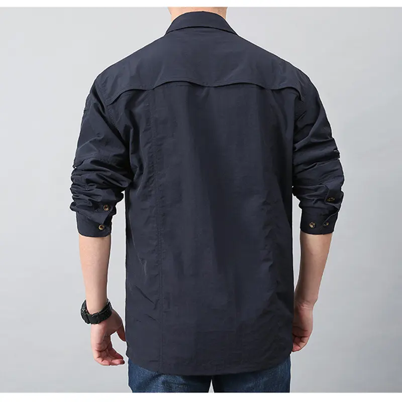 Spring Summer Men's Quick Dry Shirts Outdoor Men Multi-Pocket Breathable Military Shirts Man Long Sleeve Button Shirt Clothing