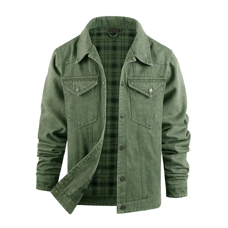 Autumn Winter Mens Flannel Plaid Shirt Denim Jackets Men Retro Cotton Warm Jean Shirts Men Tactical Windbreaker Jacket Clothing