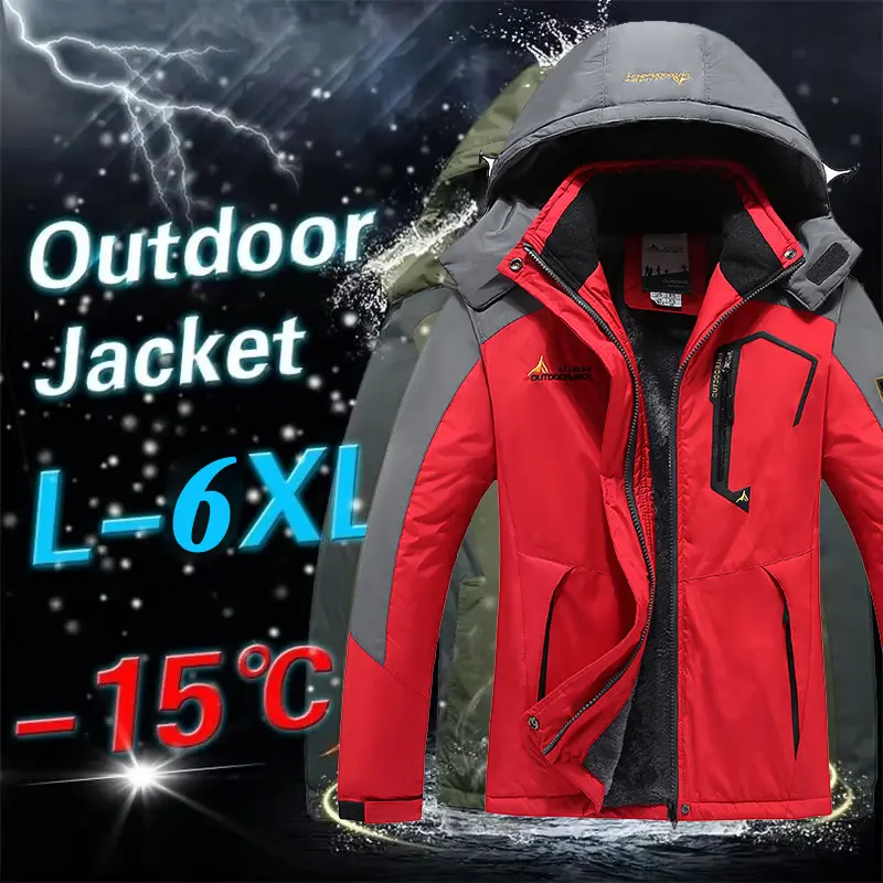 Winter Men Mountain Ski Warm Jackets Fashion Men Fleece Lined Windbreaker Waterproof Hooded Coats Men Thermal  Rain Jackets 6XL