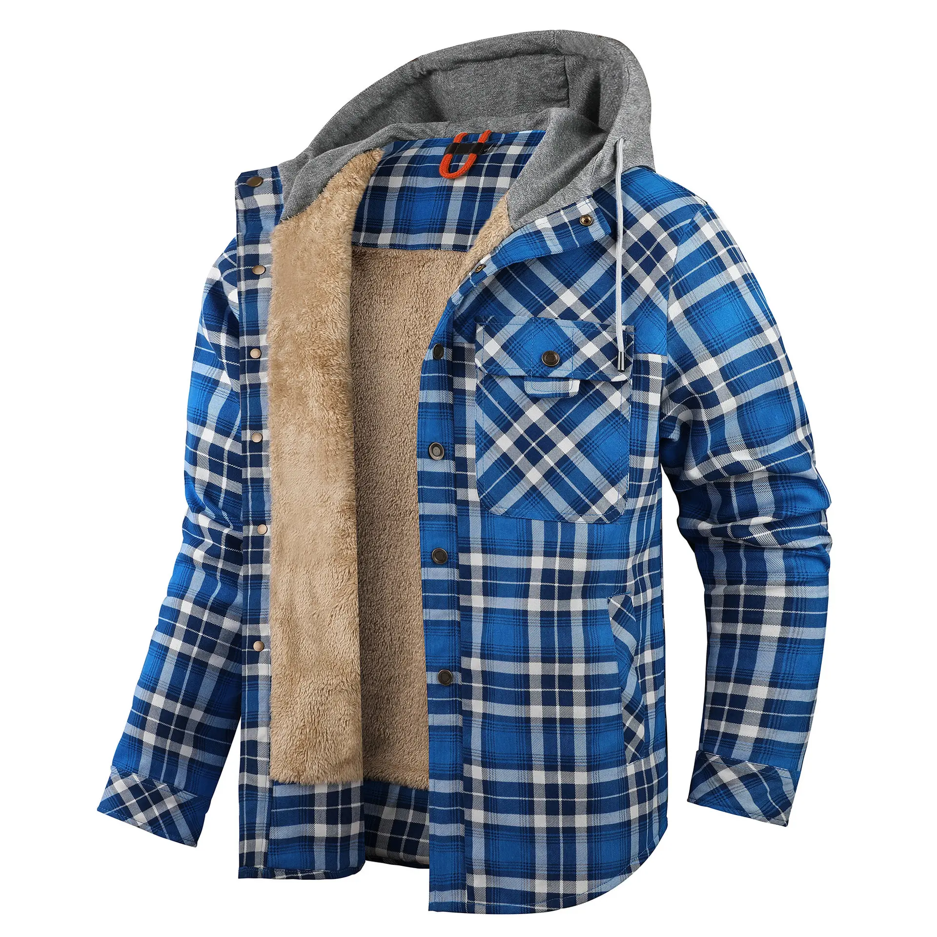 Autumn Winter Mens Warm Plaid Shirt Jacket Casual Men Retro Cotton Windbreaker Hooded Coats Men Fleece Tactical Jackets Clothing