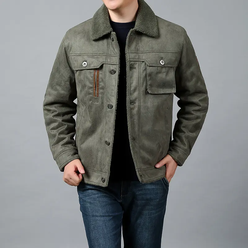 Autumn Winter Men's Warm Jackets Fashion Men Fleece Lined Warm Chamois Coats Men Army Lapel Outdoor Windbreaker Jackets Clothing