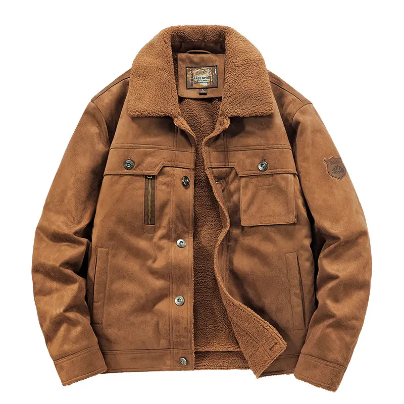 Autumn Winter Men's Warm Jackets Fashion Men Fleece Lined Warm Chamois Coats Men Army Lapel Outdoor Windbreaker Jackets Clothing