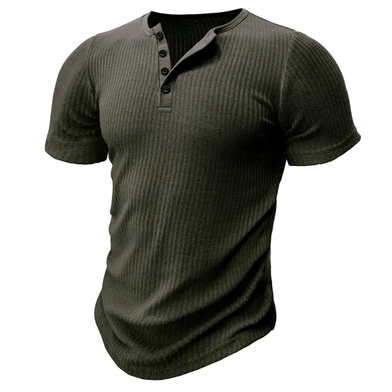 Summer Men's Henry T-Shirt Fashion Boys Short Sleeve Striped Tops Tees Mens Sports Gym Fitness Elastic t shirts Clothing