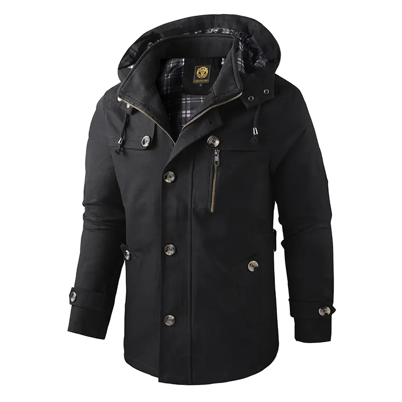 Autumn Men's Military Jacket Casual Man 100% Cotton Tactical Hooded Coats Men Mid-Long Multi-pocket Windbreaker Jackets Clothing