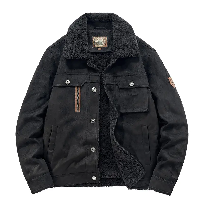 Autumn Winter Men's Warm Jackets Fashion Men Fleece Lined Warm Chamois Coats Men Army Lapel Outdoor Windbreaker Jackets Clothing