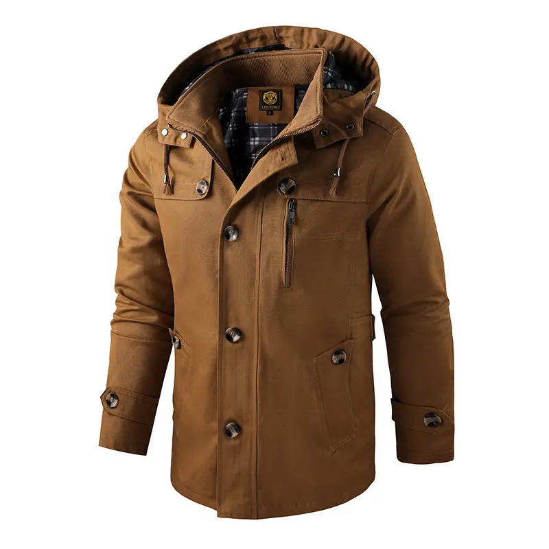 Autumn Men's Military Jacket Casual Man 100% Cotton Tactical Hooded Coats Men Mid-Long Multi-pocket Windbreaker Jackets Clothing