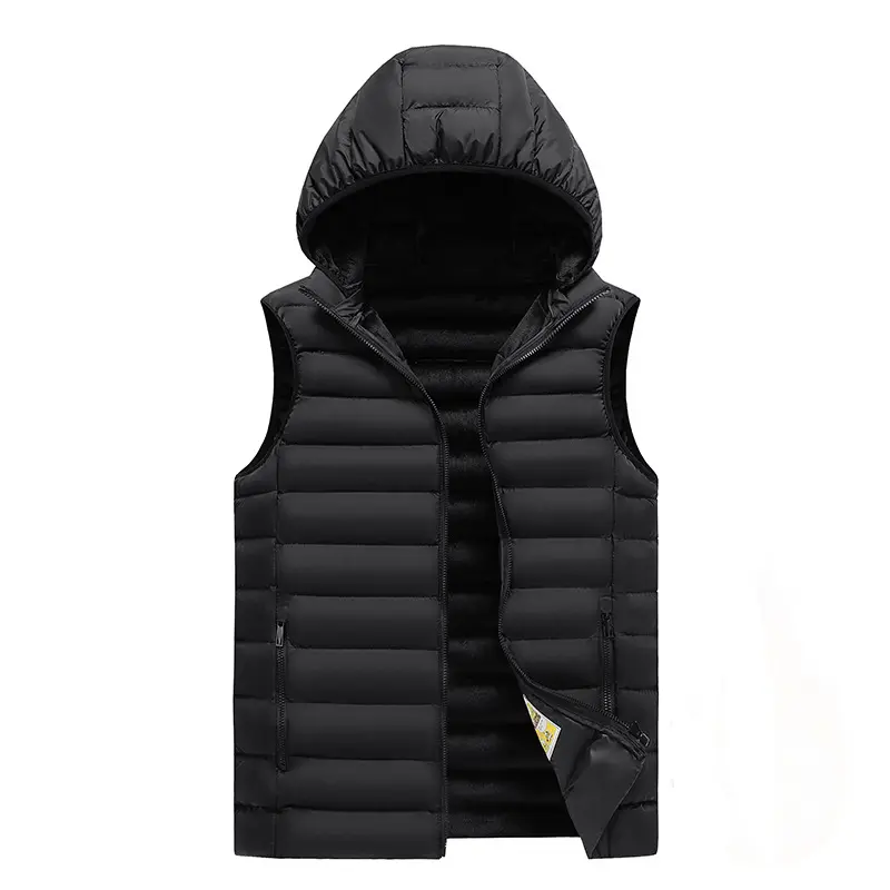 Winter Men's Fleece Warm Padded Vests Fashion Men Thick Windbreaker Hooed Waistcoats Men Waterproof Thermal Vests Clothing