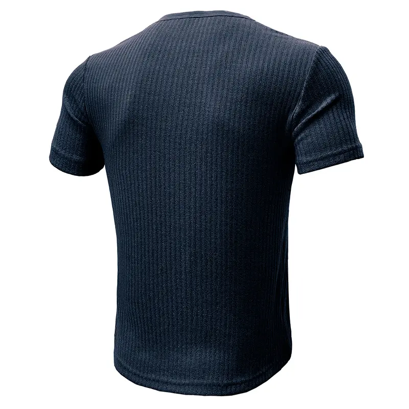 Summer Men's Henry T-Shirt Fashion Boys Short Sleeve Striped Tops Tees Mens Sports Gym Fitness Elastic t shirts Clothing