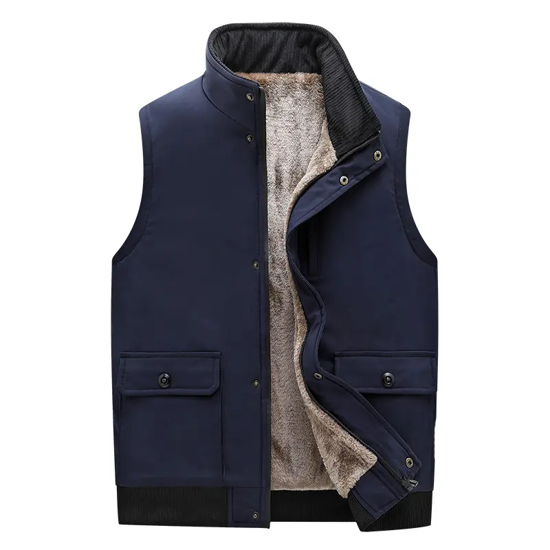 Winter Mens Warm Vest Sleeveless Jacket Man Multi-pocket Hiking Vest Men Fleece Lined Windbreaker Padded Waistcoats Clothing