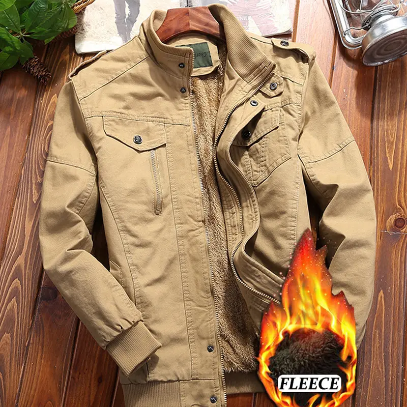 Autumn Winter Men Fleece Warm Jackets Men Thicken Multi Pockets Thermal Lined Coats Men Cotton Military Cargo Coats Clothing 6XL