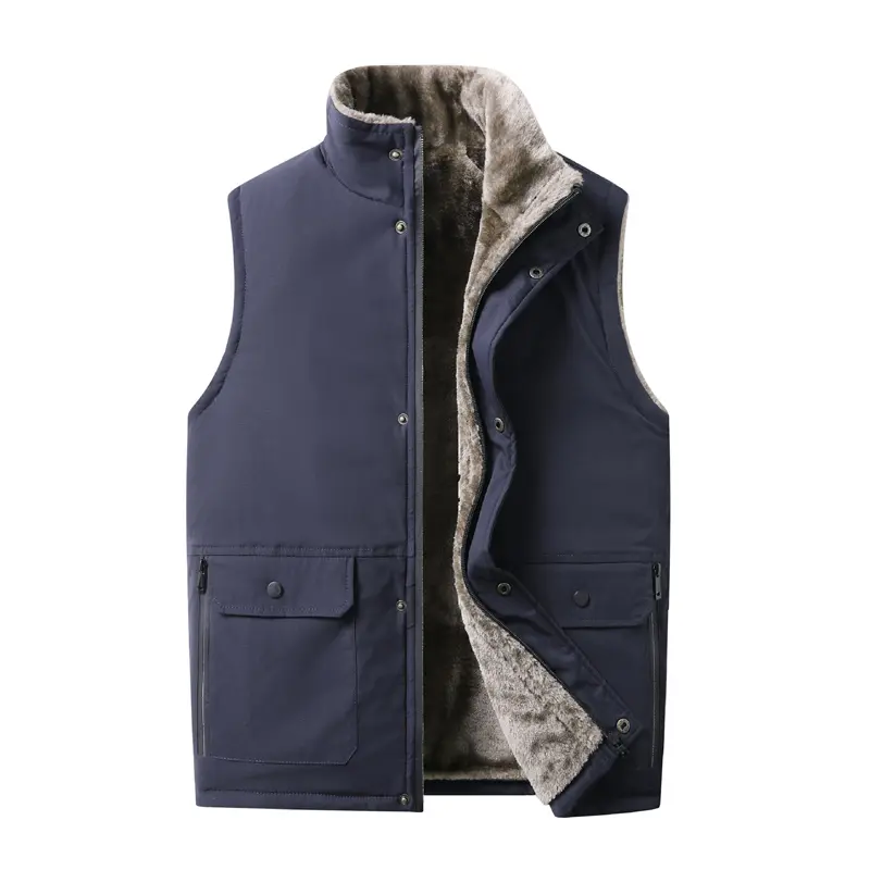 Winter Mens Warm Jacket Sleeveless Vest Man Multi-pocket Fleece Lined Vest Men Fur Collar Windbreaker Padded Waistcoats Clothing