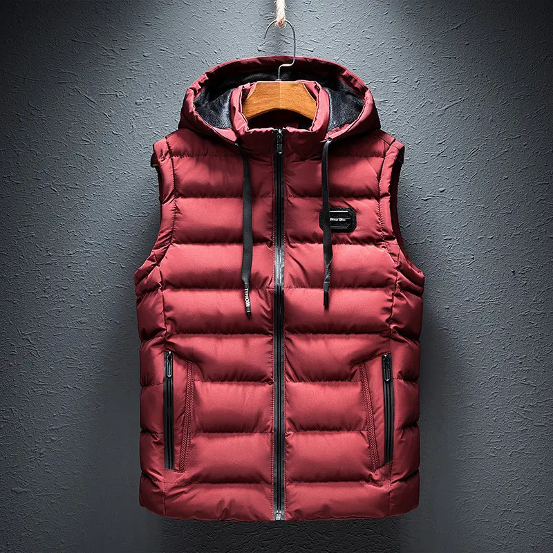 Winter Mens Warm Jacket Sleeveless Vest Man Fleece Lined Vest Hooded Coats Men Windbreaker Padded Waistcoats Clothing 6XL