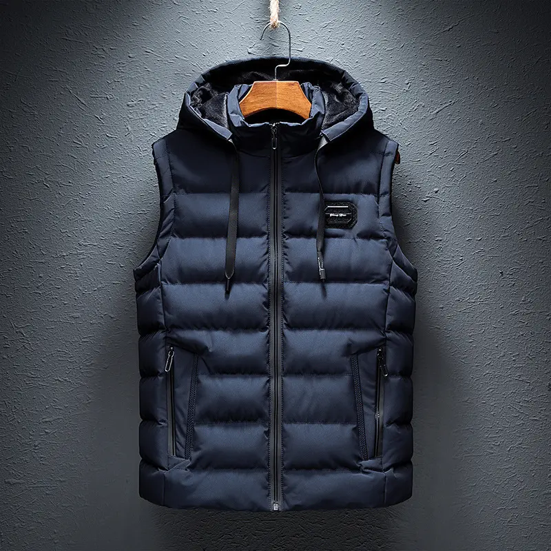 Winter Mens Warm Jacket Sleeveless Vest Man Fleece Lined Vest Hooded Coats Men Windbreaker Padded Waistcoats Clothing 6XL