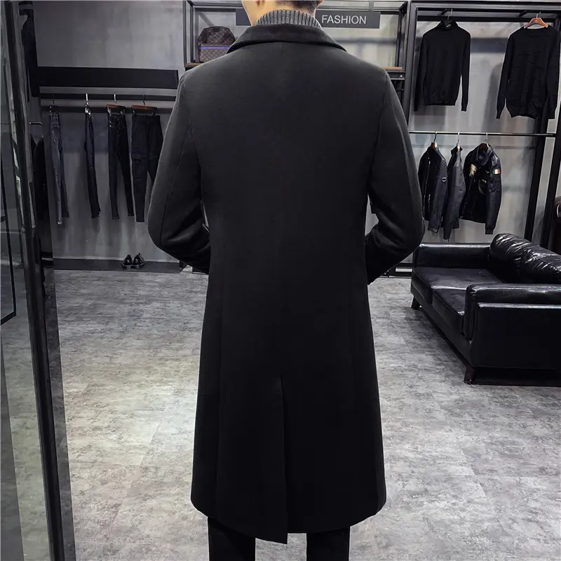 Autumn Winter Mens Wool Jackets British Style Solid Color Mid-length Jacket Men Slim Fit Trench Business Overcoat Clothing