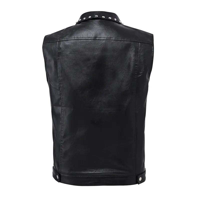 Spring Autumn Men's Faux Leather Waistcoat Classical Men Motorcycle Biker PU Leather Vests Stylish Men Rivets Party Leather Vest