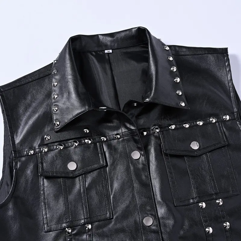 Spring Autumn Men's Faux Leather Waistcoat Classical Men Motorcycle Biker PU Leather Vests Stylish Men Rivets Party Leather Vest