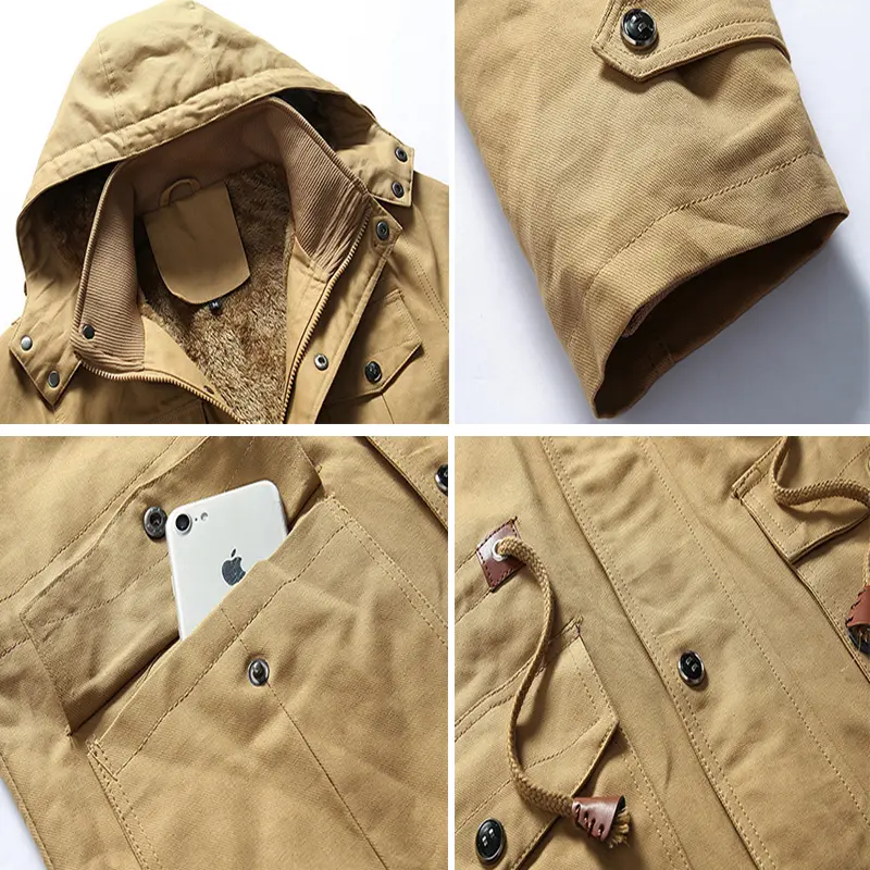 Winter Men's Mountain Ski Warm Jacket Outdoor Men Fleece Lined Cotton Thicken Hooded Coats Men Retro Thermal Parka Clothing 5XL