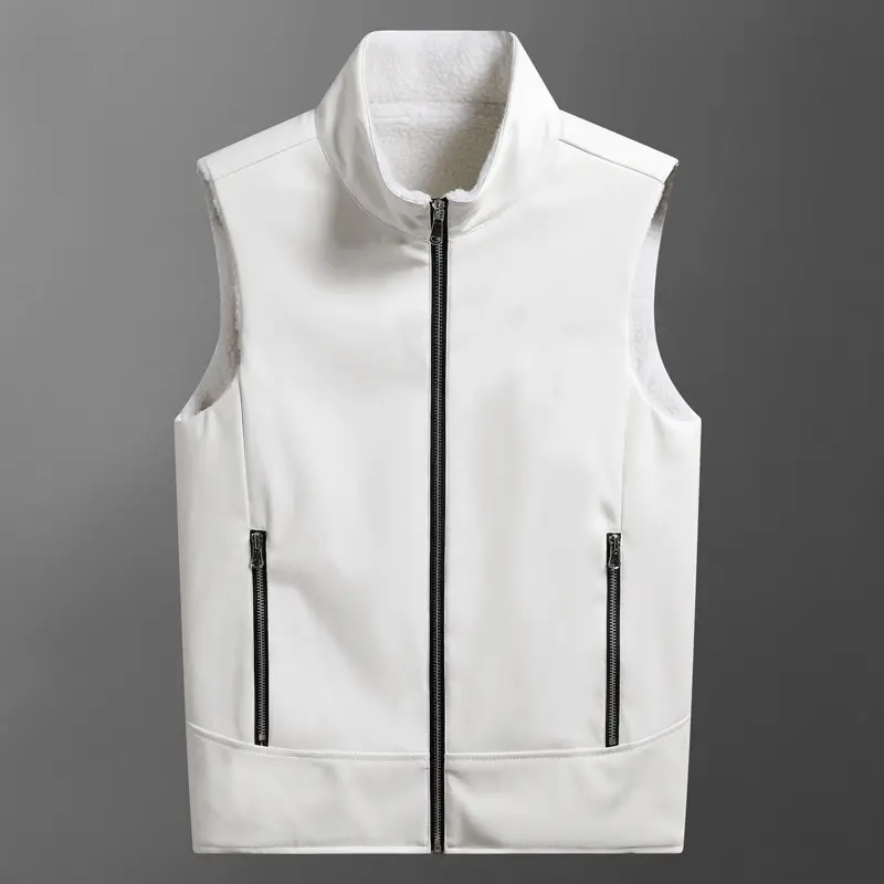 Autumn Winter Men's PU Leather Vest Fashion Men Retro Fleece Lined Warm Waistcoats Men Windbreaker Leather Sleeveless Jacket