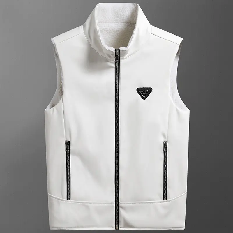 Autumn Winter Men's PU Leather Vest Fashion Men Retro Fleece Lined Warm Waistcoats Men Windbreaker Leather Sleeveless Jacket