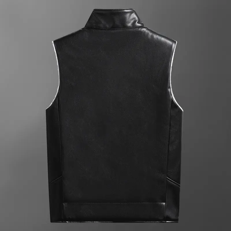Autumn Winter Men's PU Leather Vest Fashion Men Retro Fleece Lined Warm Waistcoats Men Windbreaker Leather Sleeveless Jacket