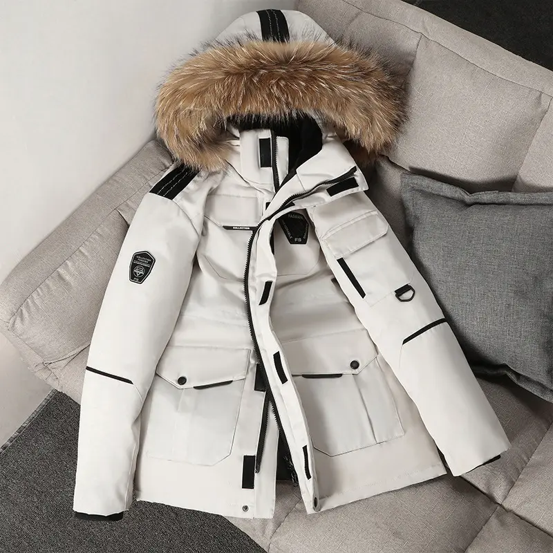 Winter Men's Warm Mountain SKi Parkas Fashion Men Fur Collar Mid-Long Down Padded Coats Men Windbreaker Thermal Hooded Jackets