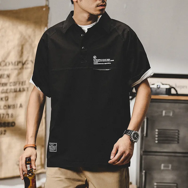 Summer Men's Retro T-Shirt Men American Loose Short Sleeve Tops Shirt Fashion Men Sports Breathable Work Shirt Tees Clothing