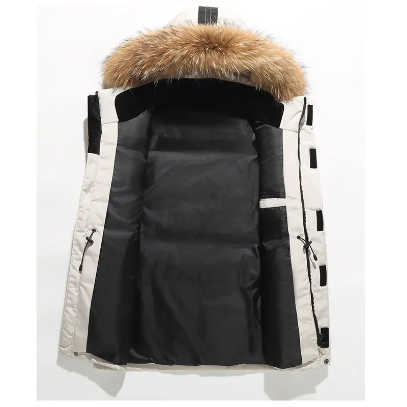 Winter Men's Warm Mountain SKi Parkas Fashion Men Fur Collar Mid-Long Down Padded Coats Men Windbreaker Thermal Hooded Jackets