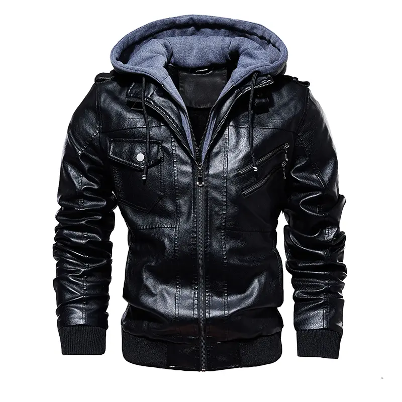 Autumn Winter Men's Warm PU Leather Jackets Casual Mens Motorcycle PU Biker Jacket Men Fleece Windbreaker Hooded Coats Clothing