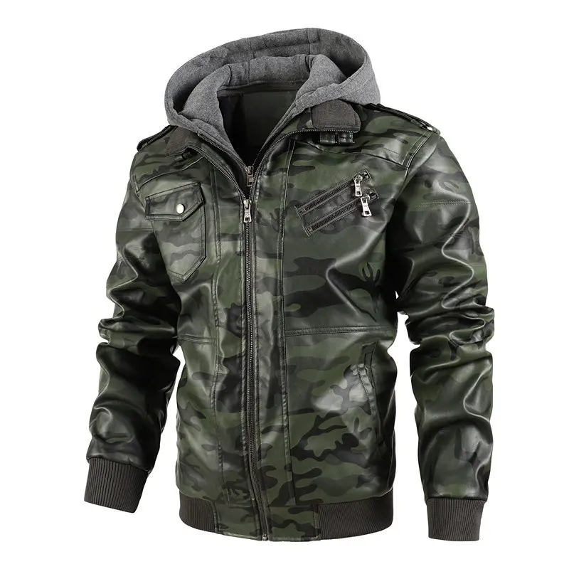 Autumn Winter Men's Warm PU Leather Jackets Casual Mens Motorcycle PU Biker Jacket Men Fleece Windbreaker Hooded Coats Clothing