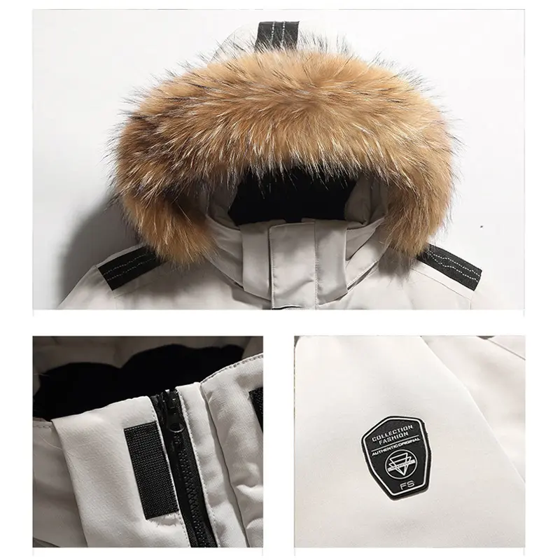 Winter Men's Warm Mountain SKi Parkas Fashion Men Fur Collar Mid-Long Down Padded Coats Men Windbreaker Thermal Hooded Jackets