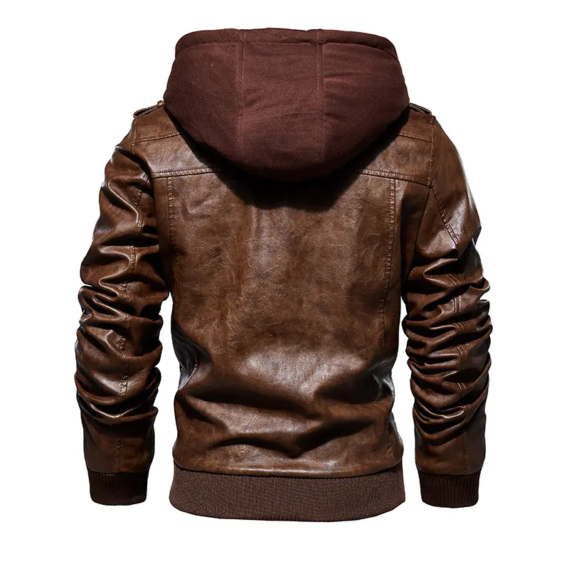 Autumn Winter Men's Warm PU Leather Jackets Casual Mens Motorcycle PU Biker Jacket Men Fleece Windbreaker Hooded Coats Clothing