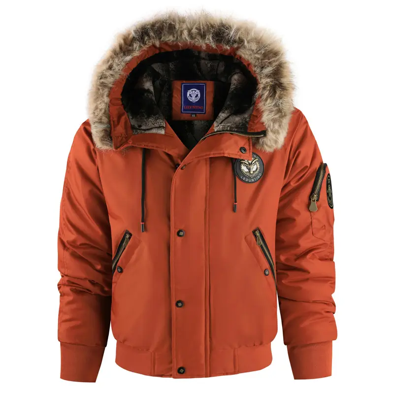Winter Men's Warm Down Parkas Fashion Men Fur Collar Thick Windbreaker Padded Coats Men Fleece Lined Thermal Jackets Clothing