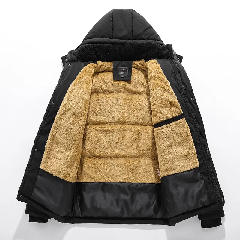 Winter Men's Fleece Warm Jacket Men Cotton Thick Thermal Hooded Coats Men Outdoor Windbreaker Padded Jackets Clothing Plus Size