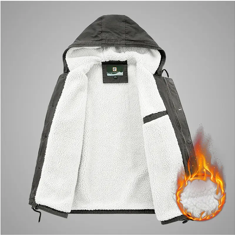 Winter Men's Fleece Warm Padded Jacket Fashion Men Mountain Ski Windbreaker Hooded Coats Men Hiking Thermal Parka Clothing
