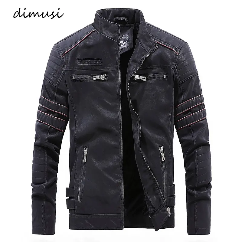 Men's PU Leather Jacket Winter Men Retro Fleece Lined Warm Windbreaker Leather Coats Vintage Male Zipper Motorcycle Jackets