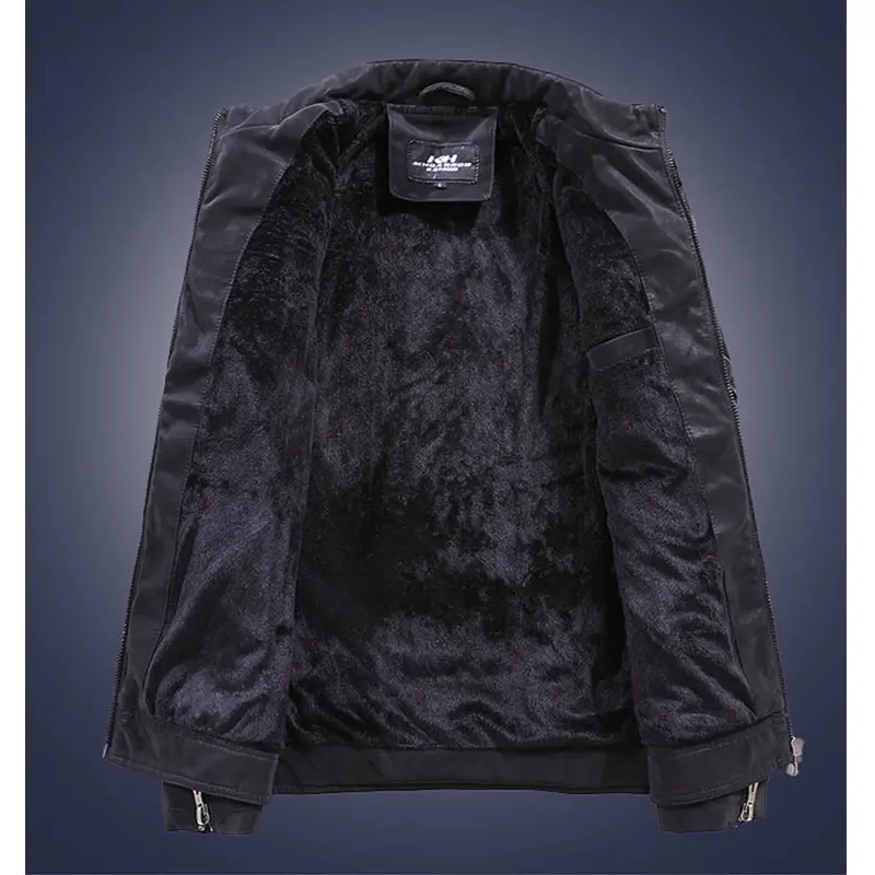 Men's PU Leather Jacket Winter Men Retro Fleece Lined Warm Windbreaker Leather Coats Vintage Male Zipper Motorcycle Jackets
