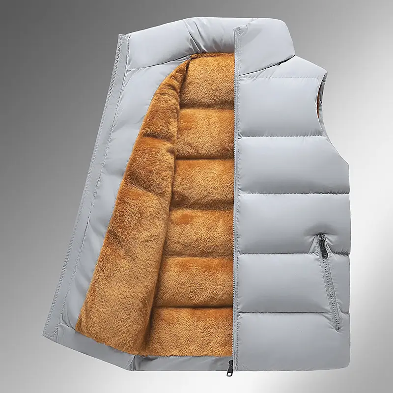 Winter Men's Fleece Padded Vest Man Cotton Thicken Waistcoats Mens Stand Collar Thermal Windbreaker Sleeveless Jacket Clothing