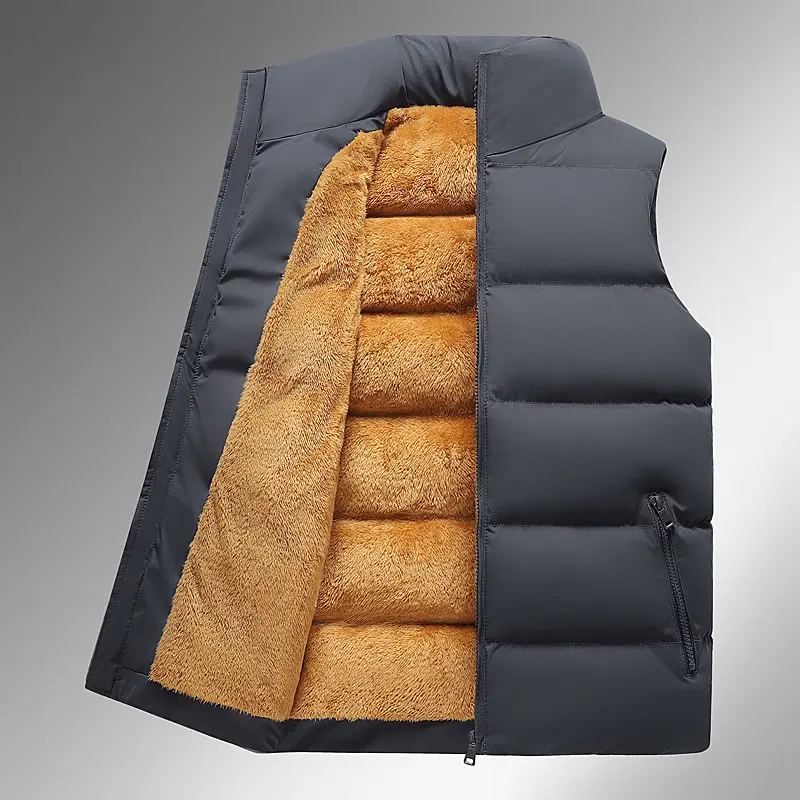 Winter Men's Fleece Padded Vest Man Cotton Thicken Waistcoats Mens Stand Collar Thermal Windbreaker Sleeveless Jacket Clothing