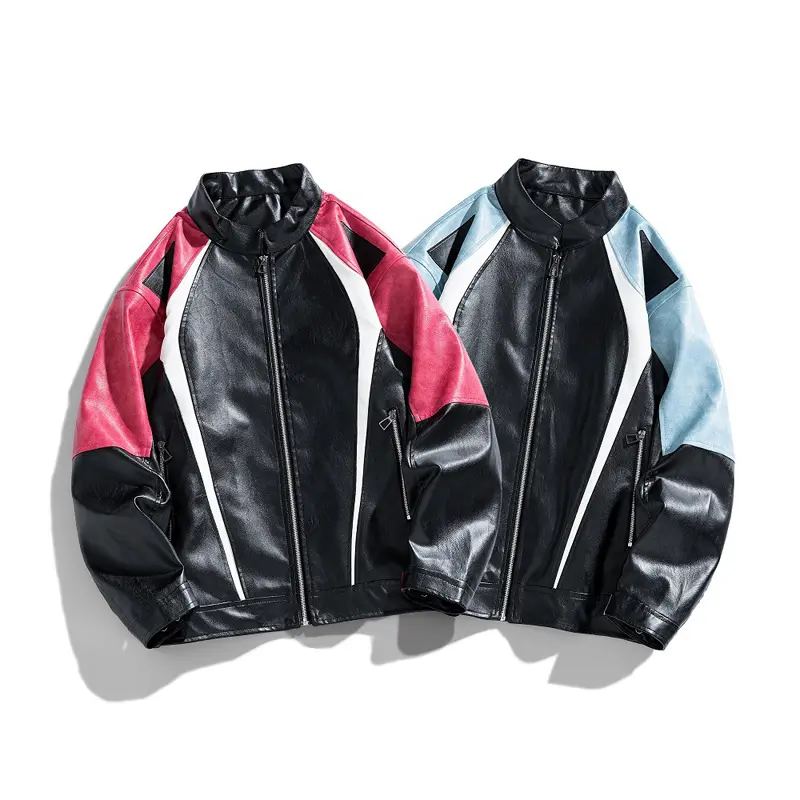 Autumn Men's PU Leather Jackets Fashion Men Retro Stand Collar Motorcycle Leather Coats Men Windbreaker Zipper Leather Jackets