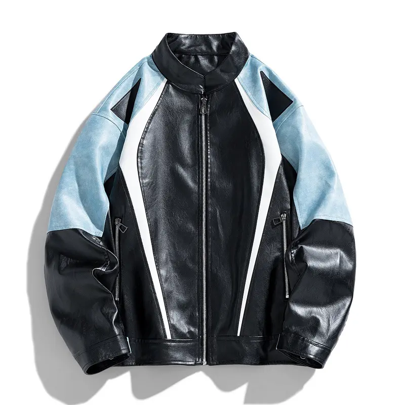 Autumn Men's PU Leather Jackets Fashion Men Retro Stand Collar Motorcycle Leather Coats Men Windbreaker Zipper Leather Jackets