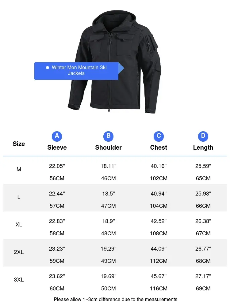 Winter Men's Mountain Ski Padded Jackets Men Soft Shell Warm Waterproof Action Jacket Men Sportswear Windbreaker Hooded Coat