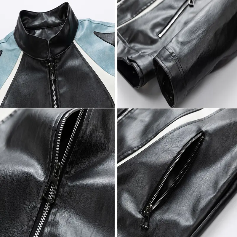 Autumn Men's PU Leather Jackets Fashion Men Retro Stand Collar Motorcycle Leather Coats Men Windbreaker Zipper Leather Jackets