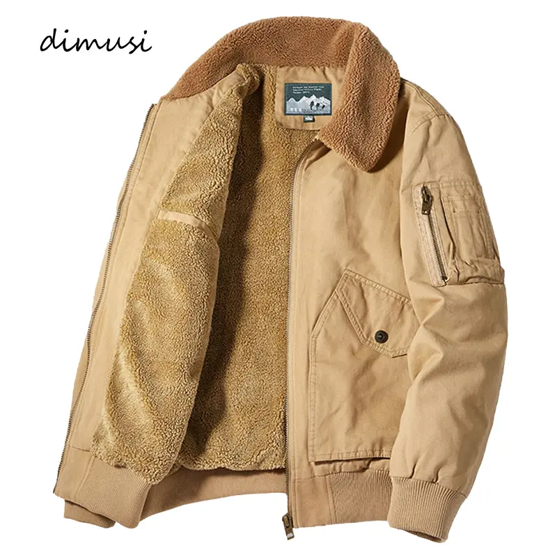 DIMUSI Winter Men's Bomber Jacket Casual Male Outwear Fleece Fur Collar Warm Coats Fashion Retro Military Jackets Man Clothing