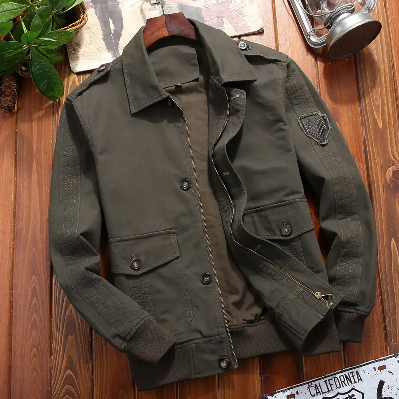 DIMUSI New Men's Bomber Jacket Casual Mens Turn Collar Cotton Tactical Coats Fashion Slim Fit Business Jackets Mens Clothing